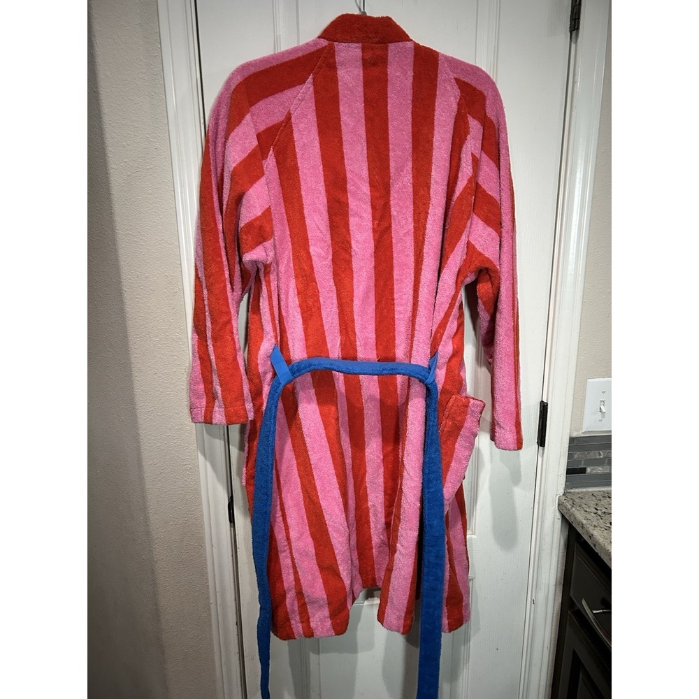 IKEA Pink and Red Striped Women's Robe with Blue Belt - Picture 3 of 6